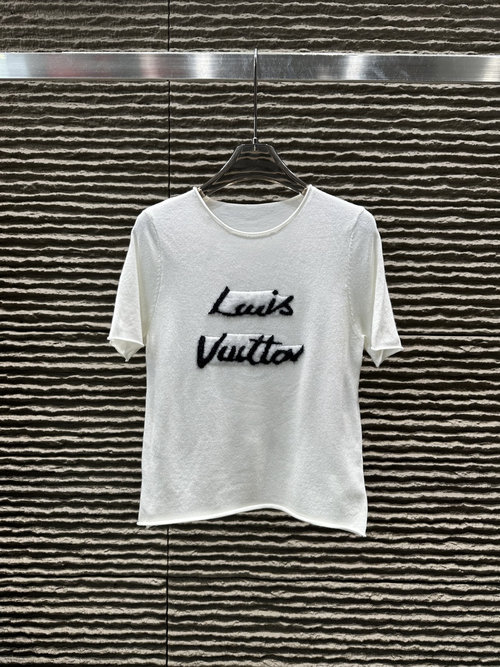 Louis Vuitton New Jacquard Letter Knit Short-Sleeved Top
