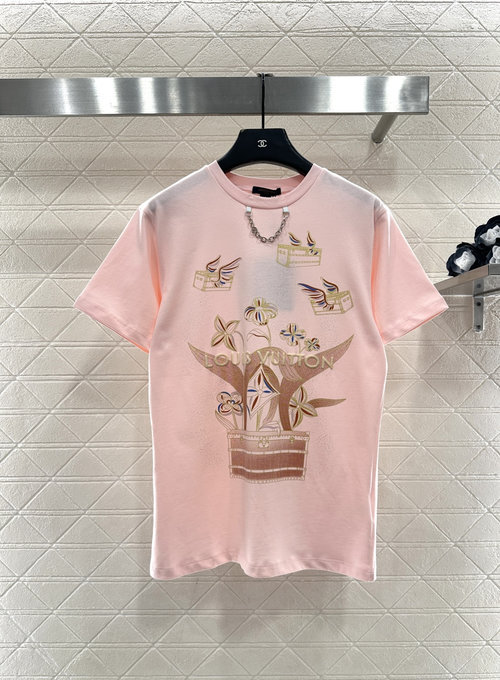 Louis Vuitton Bespoke Cotton Short Sleeve Shirt with Embroidered Logo and Four-Leaf Clover Motif