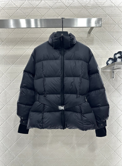 Dior Detachable Hooded Belted Down Jacket in Dual Hues with Star Emblem
