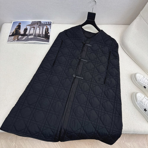 Dior Princess Woven Quilted Collared Cloak with H-cut