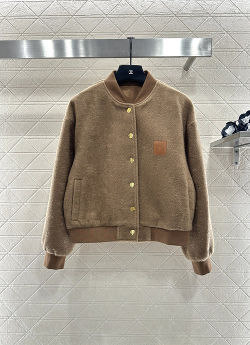 Loewe Imported Woolen Short - Pile Leather - Logo Casual Jacket