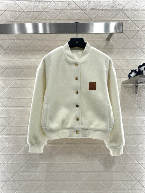 Loewe Imported Woolen Short - Pile Leather - Logo Casual Jacket