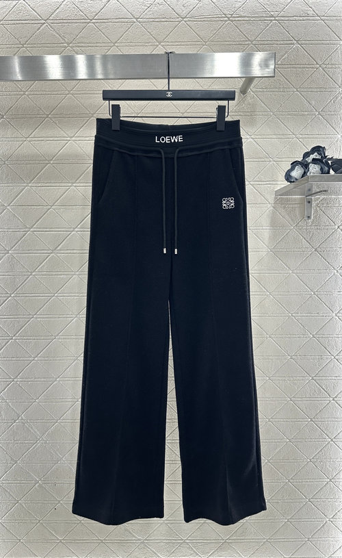 Loewe Soft and Comfortable Wool Blend Wide - Leg Trousers with Embroidered Details