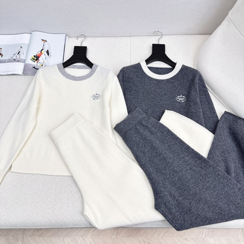 Prada Lazy Sweater and Wide-Leg Pants Set, 100% Wool Fabric