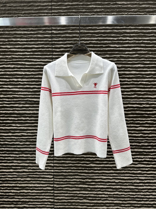 Dior Knitted Long Sleeve with Small V-neck and Collar