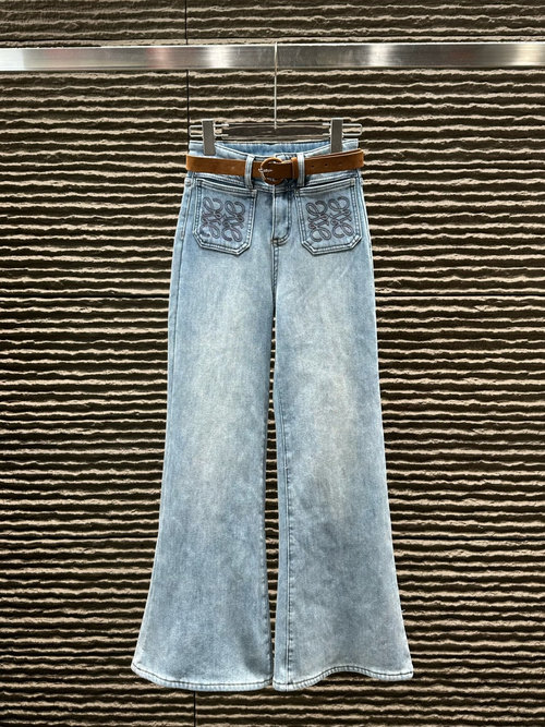 Loewe Double - Pocket Embroidered Fleece Straight Flare Jeans