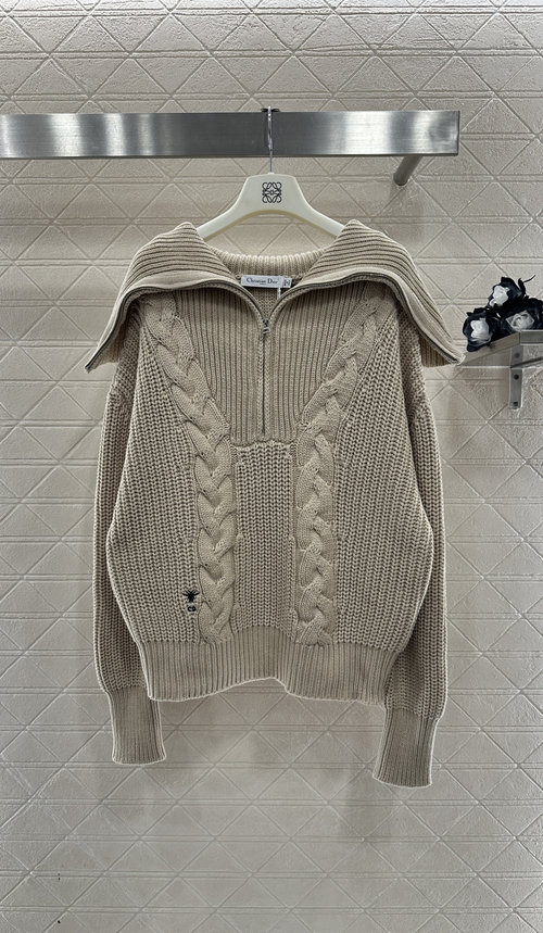 Dior Customized Cashmere Wool Knit Sweater with Zip Collar
