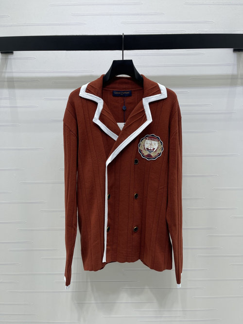 Louis Vuitton Stylish Knitted Cardigan with Embroidered Logo and White Edging