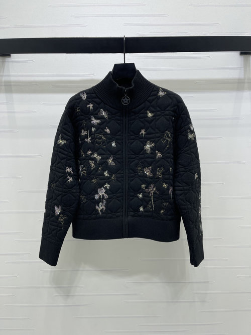 Dior Knit Cardigan with Vine Pattern and Butterfly Embroidery