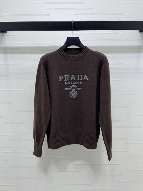 Prada Imported Wool Letter Round - Neck Pullover with Logo