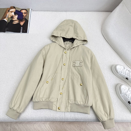 Celine Hooded Embroidered Logo High-Density Cotton Jacket
