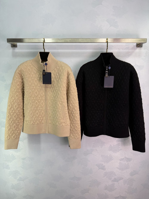 Louis Vuitton Zippered Knit Cardigan with Diamond Pattern, Stylish