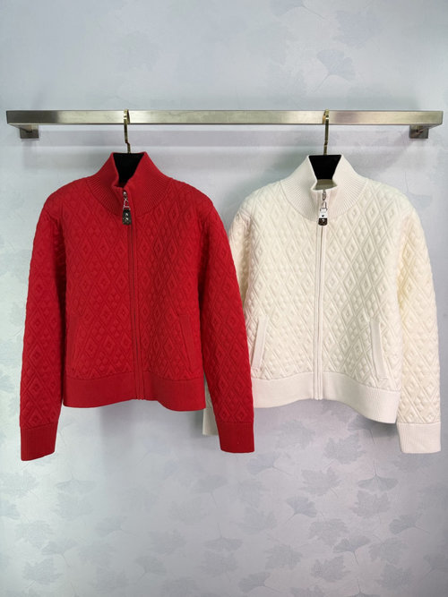 Louis Vuitton Diamond Pattern Zip-up Knit Cardigan, Flattering