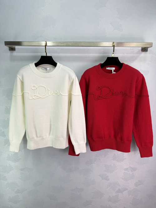 Dior Cream White Embroidered Sweater with Pearl, Cozy & Chic