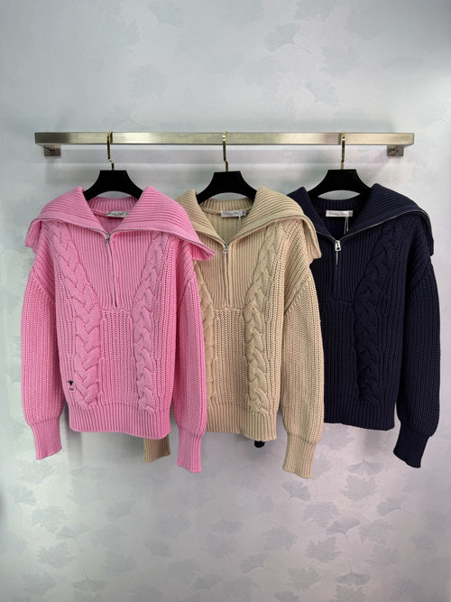 Dior Textured Cable Knit Zip-Up Hoodie, Casual and Elegant