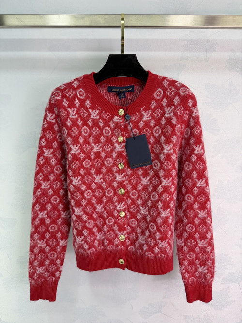 Louis Vuitton Knit Round-Neck Cardigan with Logo Jacquard and Buttons