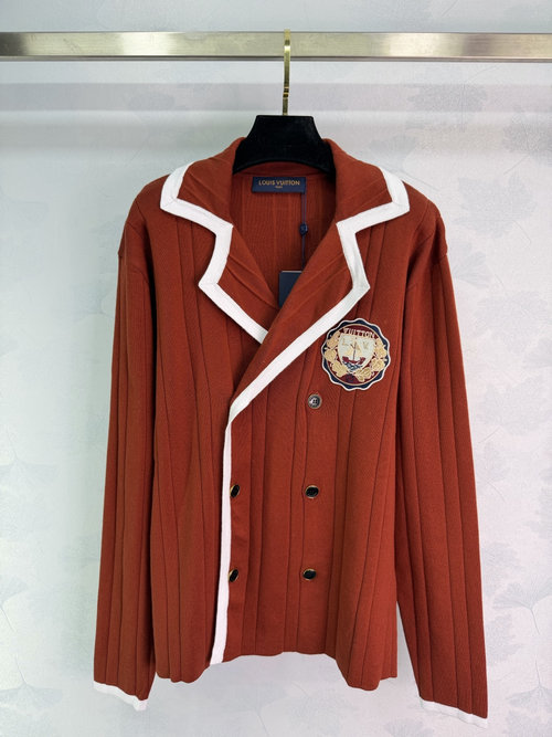 Louis Vuitton Red Striped College Knit Cardigan, High Quality