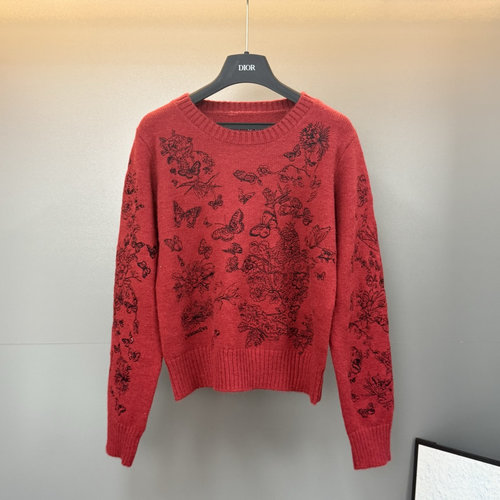 Dior Butterfly Embroidery Pullover Sweater, High - Quality and Graceful