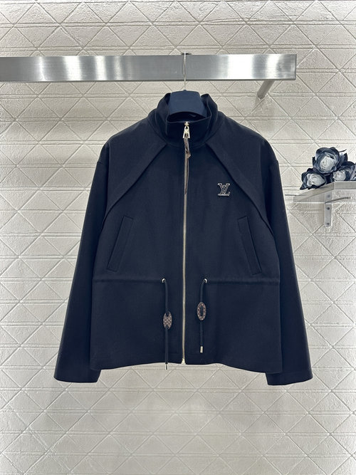 Louis Vuitton Zip-Up Stand Collar Jacket with Quilted Lining and Belt Detail