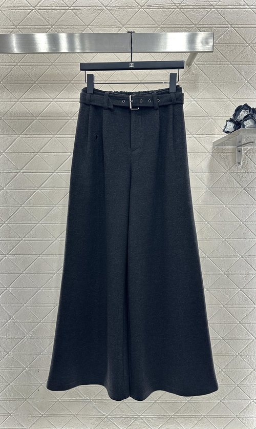 Dior Custom Wool Blend Wide-Leg Trousers with Belt and Embroidered Logo