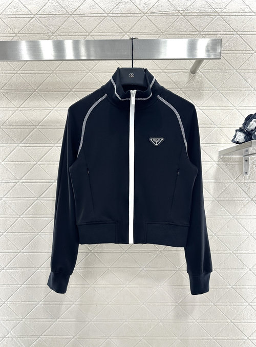 Prada High Elasticity Contrast Color Track Suit with Metal Accent Logo