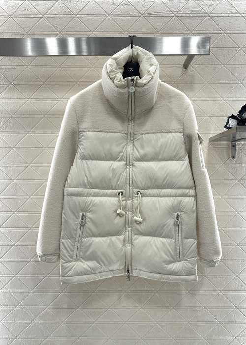Moncler Waterproof Nylon & Teddy Fur Spliced Down Jacket with Arm Badge