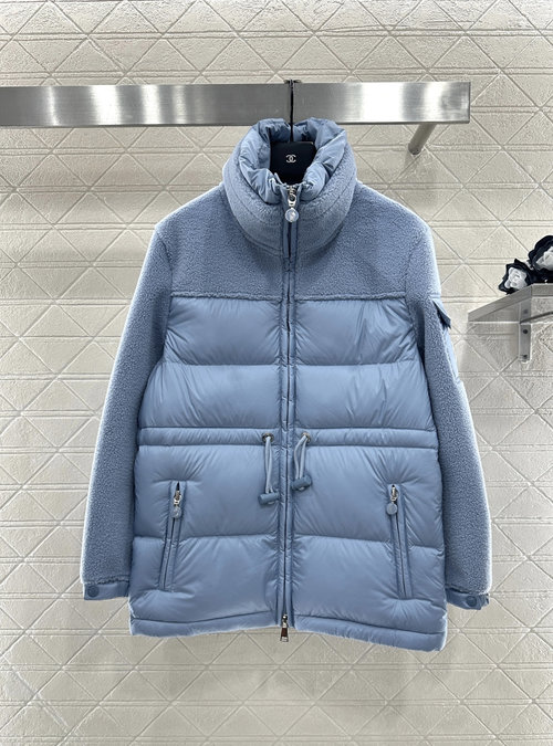 Moncler Waterproof Nylon & Teddy Fur Spliced Down Jacket with Arm Badge