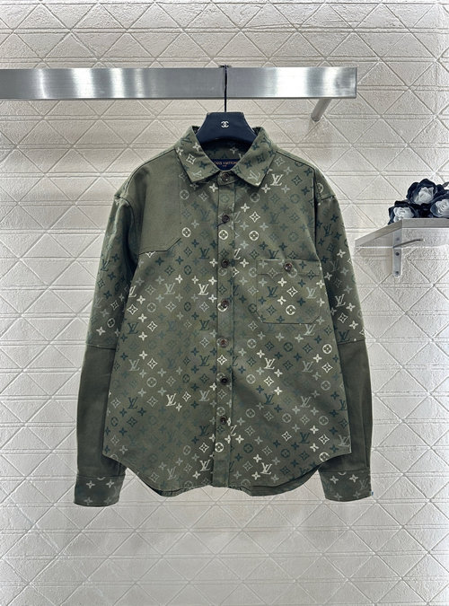 Louis Vuitton Custom Denim Shirt Jacket with Camouflage Print