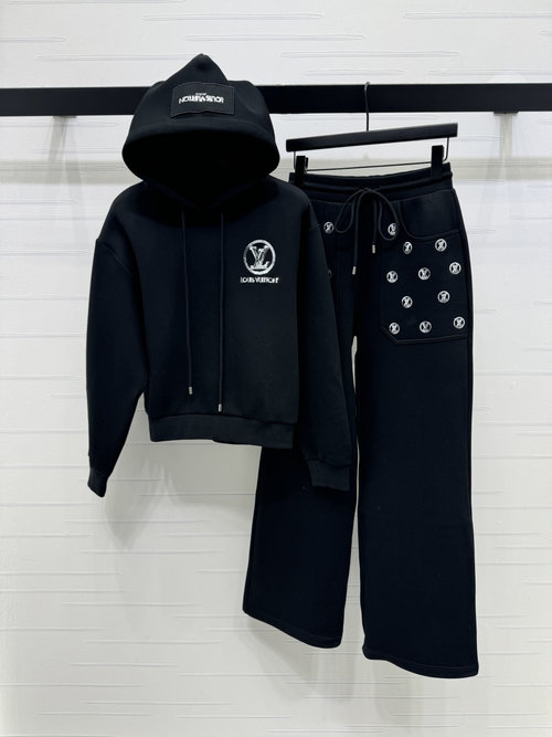 Louis Vuitton Hooded Sequined Logo Sweatshirt & Pant Set