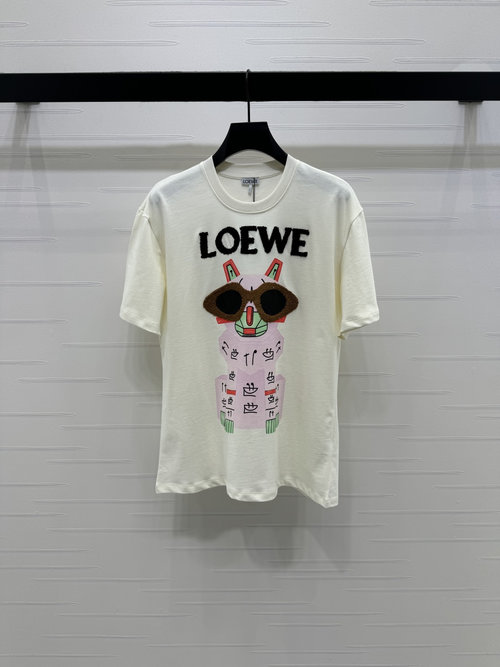 Loewe Loew Cartoon Print Round Neck Cotton Tee