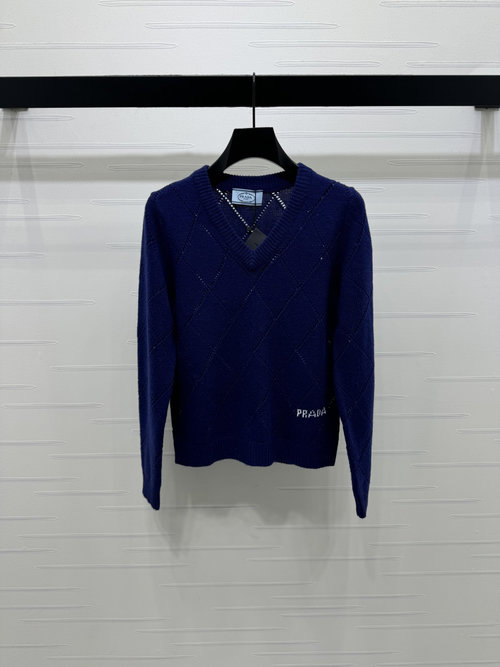 Prada Elegant V-Neck Knitted Top with Logo