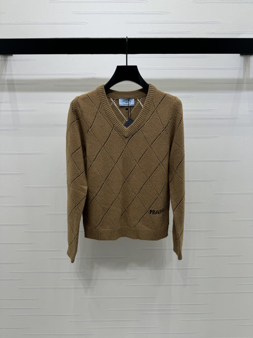 Prada Elegant V-Neck Knitted Top with Logo