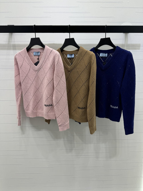 Prada Elegant V-Neck Knitted Top with Logo