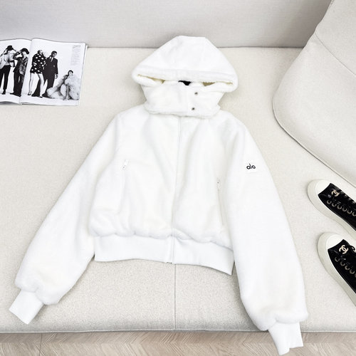 Loewe Cozy Rabbit Fur Hooded Jacket with Sleeve Logo Patch