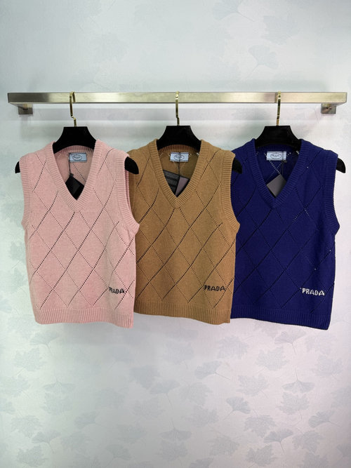 Prada V - Neck Diamond Knit Vest with Logo