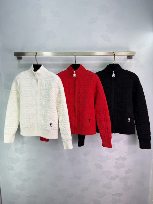 Dior Trellis Embroidery Stand Collar Long Sleeve Woolen Coat