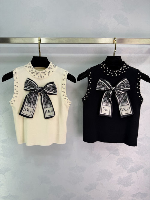 Dior Silk Scarf Bow Vest with Crystal and Logo