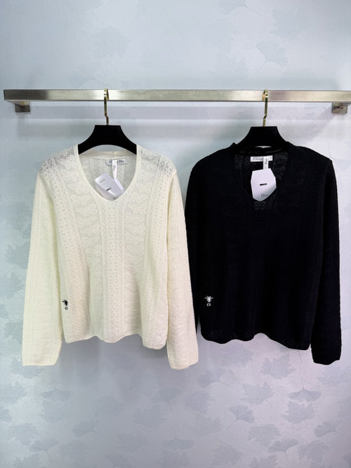 Dior V-Neck Crochet Knit Top, Elegant and Versatile