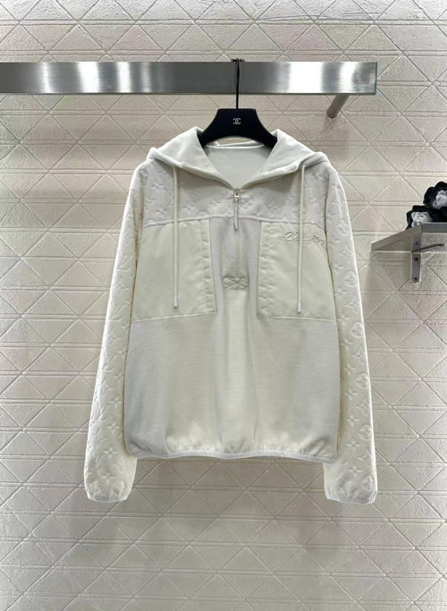 Louis Vuitton Spliced Hooded Drawstring Sweatshirt with Four-Leaf Clover Logo