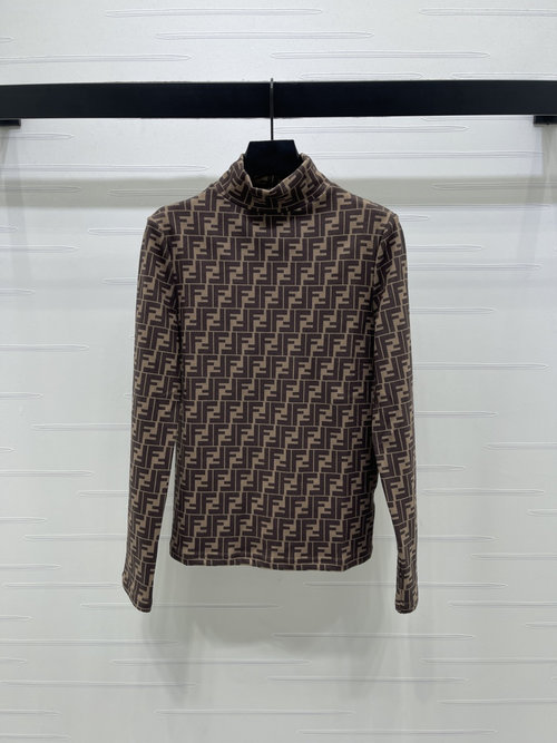 Fendi High-End Single Fleece-Lined Floral Print High-Neck Top