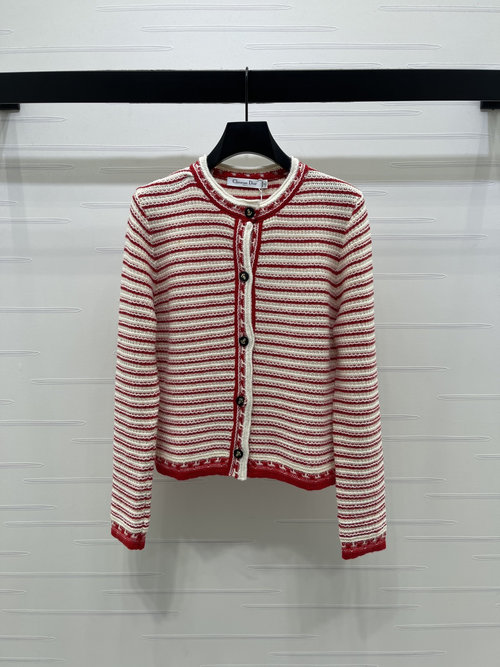 Dior Stylish Striped Knit Cardigan with Anchor Buttons