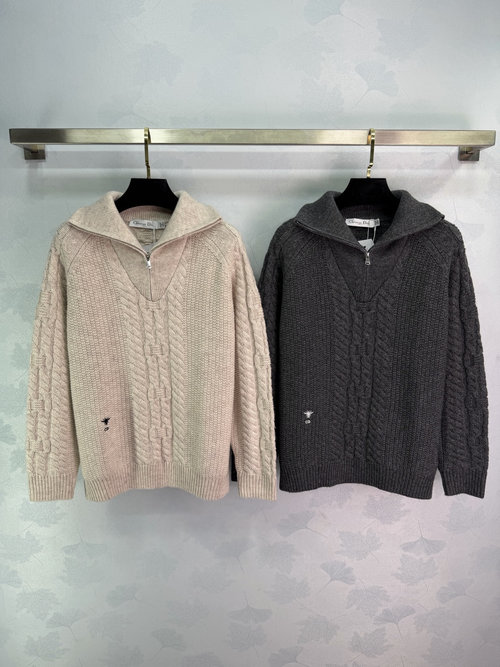 Dior Cable-Knit Wool Blend Sweater with Zipper