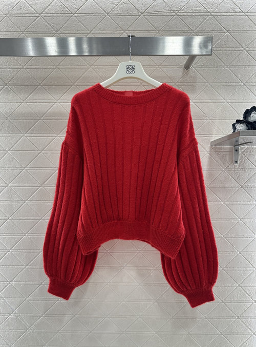 Loewe Cozy Knit Sweater with Lantern Sleeves and Stripes