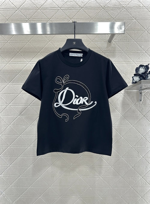 Dior Custom YB Silk Cotton Short T-shirt with Beaded Bow