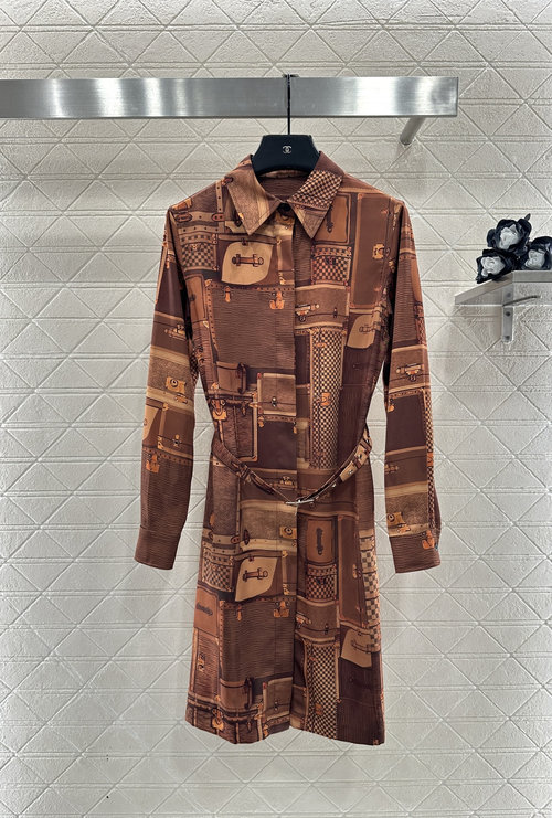 Louis Vuitton Printed Belted Collared Shirt Dress for Relaxed Look