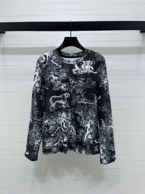 Dior Tiger Print Long-Sleeve Top with Brand Logo