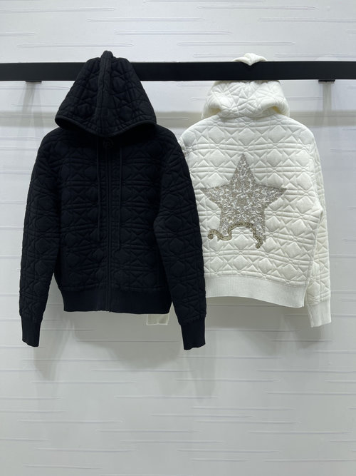 Dior Hooded Jacket, Sturdy Fabric with Rhombus Star Embroidery