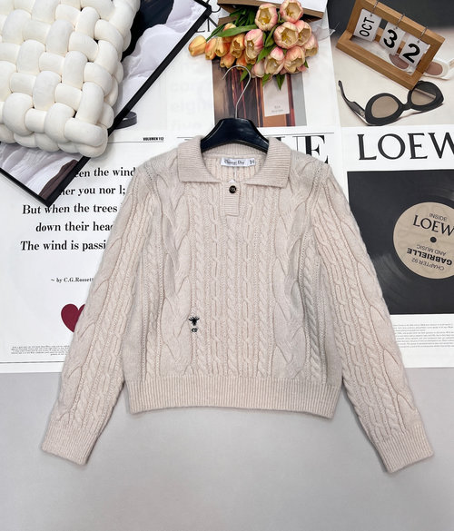 Dior Classic Collared Knit with Bees Embroidery, Offering a Versatile Style