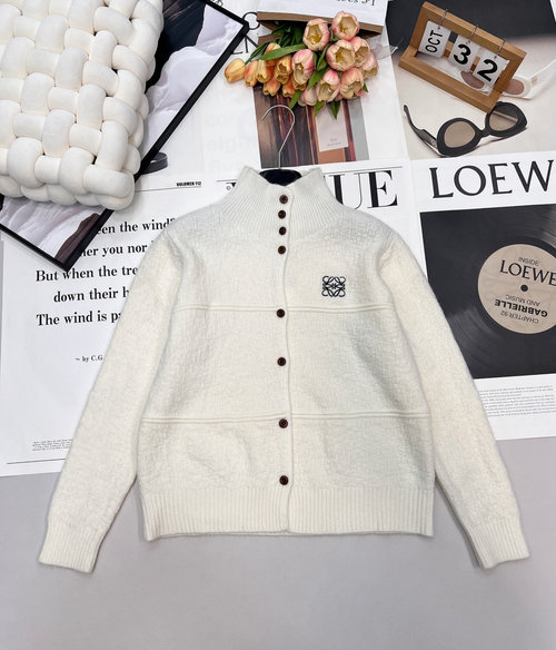 Loewe Soft Wool Blend Cardigan with Signature Embroidery, Available in Two Colors