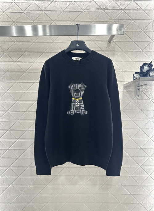 Fendi Custom Cotton Yarn Round Neck Embroidered Pullover Sweater